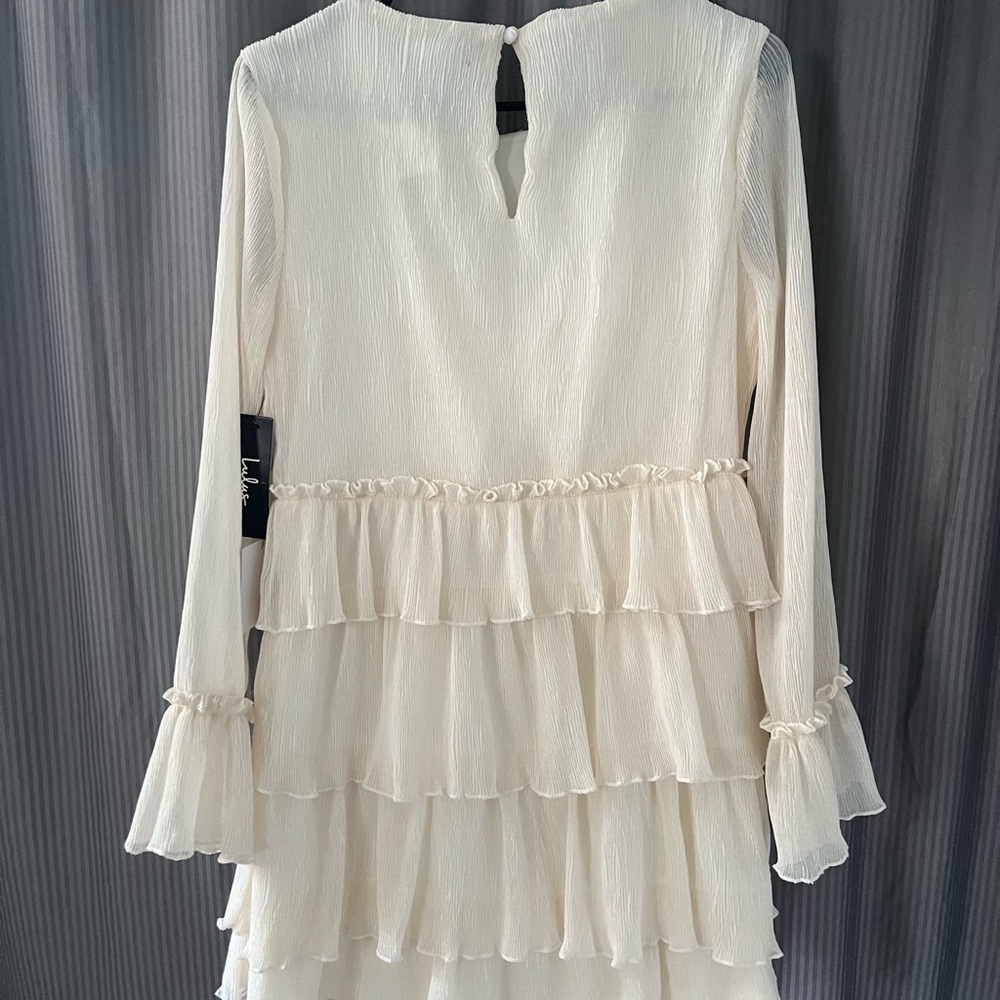 Lulu's Cream Long Sleeve Ruffle Dress